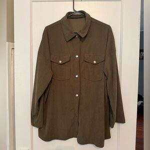 Women’s Olive Green Button-Front Shacket Jacket XL